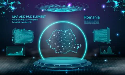 Romania map light connecting effect background. abstract digital technology.. Stock Illustration
