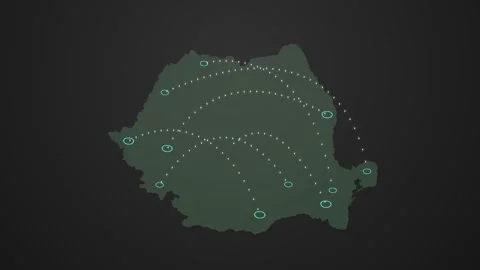 Romania Map with Location-to-Location Signal Connection Animation Stock Footage 342309253