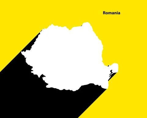Romania Map on retro poster with long shadow Stock Illustration