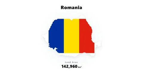 Romania map silhouette sticker with vertical blue yellow red tricolor cutout and Stock Footage 345645212