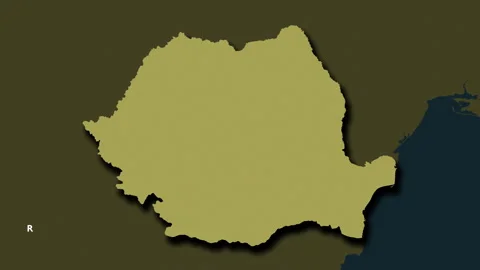 Romania map - solid. Shadow. Pattern. Labels Stock Footage 322852642