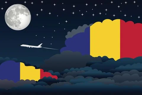 Romania Night Clouds Airplane Vector Illustration Stock Illustration