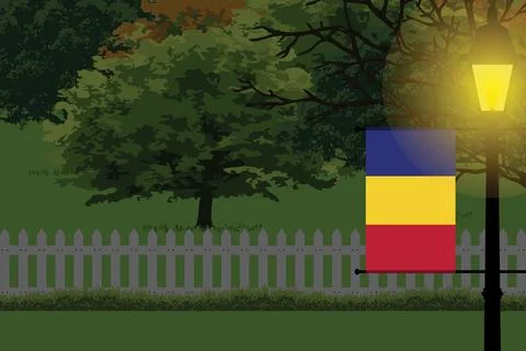 Romania Night Trees Lamp Vector Illustration Illustrazione stock