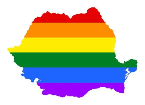 Romania pride gay vector map with rainbow flag. Europe lgbt 库存插图