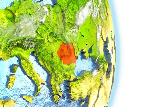 Romania in red on Earth Stock Illustration