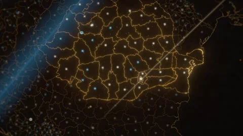 Romania territory network map orbital night view seamless loop 動画素材 343369392