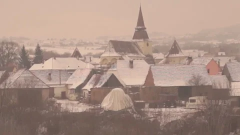Romania from the train window, winter, landscape, village 스톡 동영상 165809906