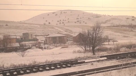 Romania from the train,  winter 2020 Stock Footage 123168408