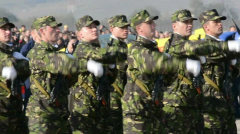 Romanian army marching editorial Stock Footage 33348205