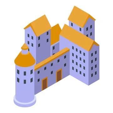 Romanian castle icon isometric vector. Romania flag Stock Illustration