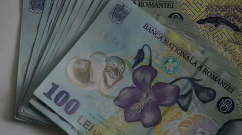 Romanian currency thrown Stock Footage 23697234