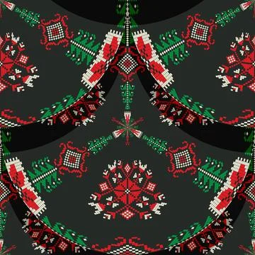 Romanian embroidery seamless pattern vector design 스톡 일러스트