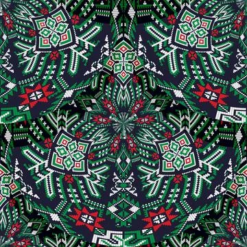 Romanian embroidery seamless pattern vector design 스톡 일러스트