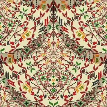 Romanian embroidery seamless pattern vector design 스톡 일러스트