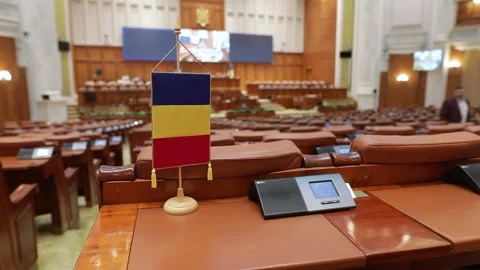 Romanian flag and empty seats 動画素材 221264345
