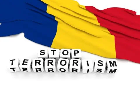 Romanian flag and text stop terrorism. 스톡 사진