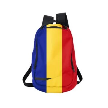 Romanian flag backpack isolated on white Stock Photos