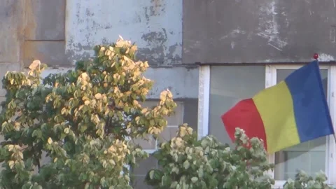 Romanian flag blown by the wind Stock Footage 150828708