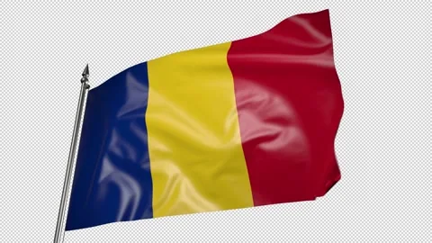 Romanian flag on a flagpole. 3D animation with alpha channel Vídeo Stock 206067353
