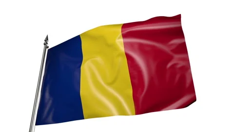 Romanian flag on a flagpole. Animation 3D on a white background Vídeo Stock 219746991