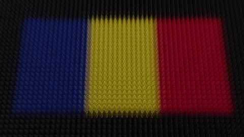 Romanian Flag Light Shining on Scrolling Bullets Stock Footage 298478544