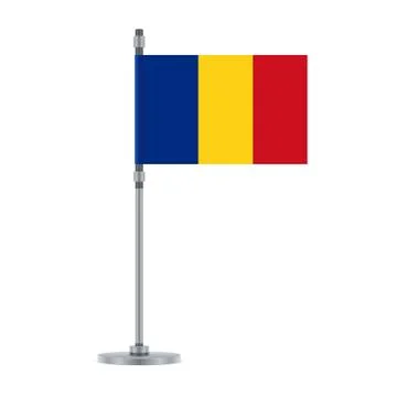 Romanian flag on the metallic pole, vector illustration Stock Illustration