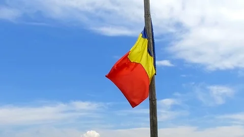 Romanian Flag over blue sky Stock Footage 101463270