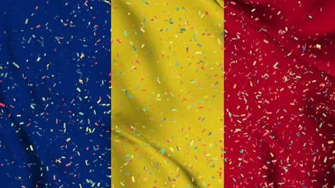 Romanian flag seamless animation with paper confetti Stock Footage 223341293