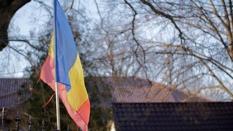 Romanian Flag waving Stock Footage 84306393