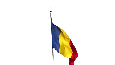 Romanian Flag waving in th sky, close up Stock Footage 81068830