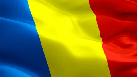 Romanian flag waving in wind video footage Full HD. Realistic Romanian Flag Stock Footage 101602556