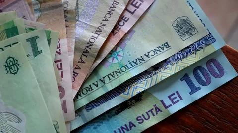 Romanian money close up Stock Footage 112938802