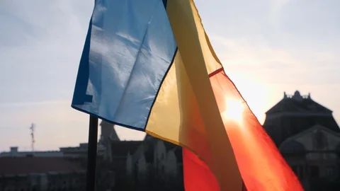 Romanian national flag 1 December shot in slow motion Stock Footage