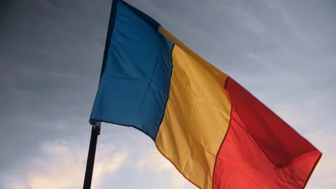 Romanian national flag 1 December shot in slow motion Stock Footage