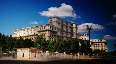Romanian Parliament ex People's House in Bucharest, capital city of Romania. Stock Footage