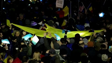 Romanian protesters Stock Footage 76442236