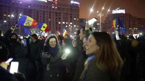 Romanian Protests Stock Footage 72330366