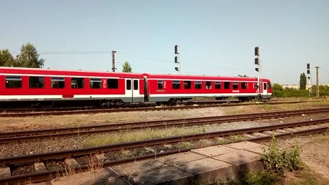 A romanian train leaves the station Stock Footage 158017423