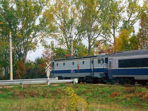A Romanian train is moving Stock Photos