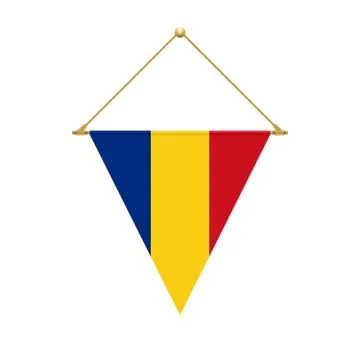 Romanian triangle flag hanging, vector illustration Illustrazione stock