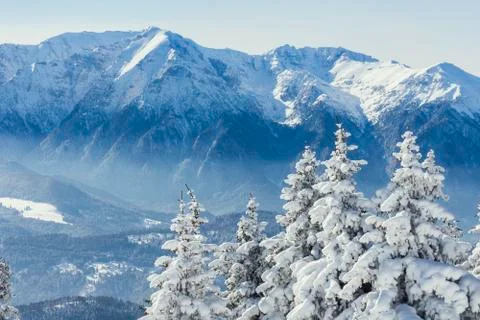 Romanian winter landscape - Bucegi Mountains in Poiana Brasov resort, Romania Stock Photos