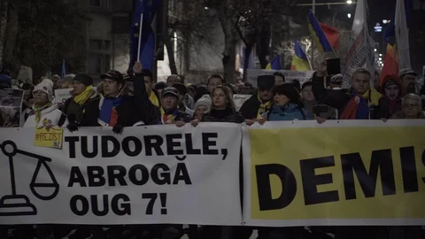 Romanians protesting in Bucharest against corrupted government party, PSD Stock Footage 104076807