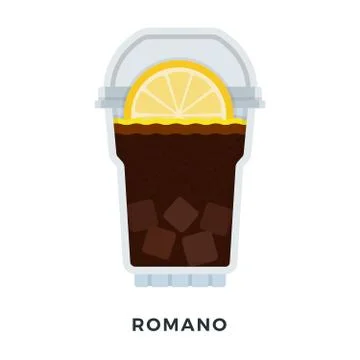 Romano ice coffee with lemon in a clear plastic glass vector flat isolated Illustrazione stock