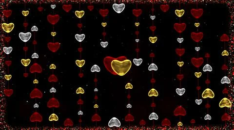 Romantic 3d background with glowing hearts and shiny particles Stock Illustration