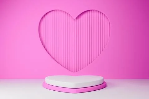 Romantic 3D heart-shaped podium on pink studio background Stock Illustration