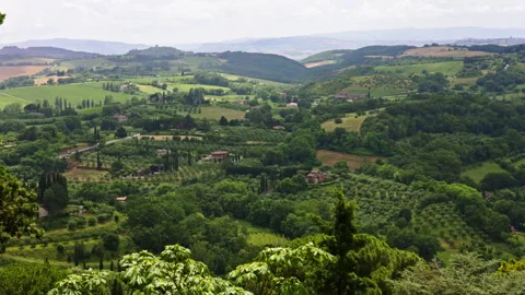 Romantic Aerial View of Rolling Tuscan Hills and Farms Vídeo Stock 247358664