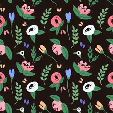 A romantic and elegant floral pattern featuring hand-drawn flowers Stock Illustration