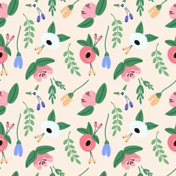A romantic and elegant floral pattern featuring hand-drawn flowers Stock Illustration