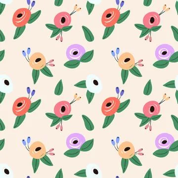A romantic and elegant floral pattern featuring hand-drawn flowers Stock Illustration