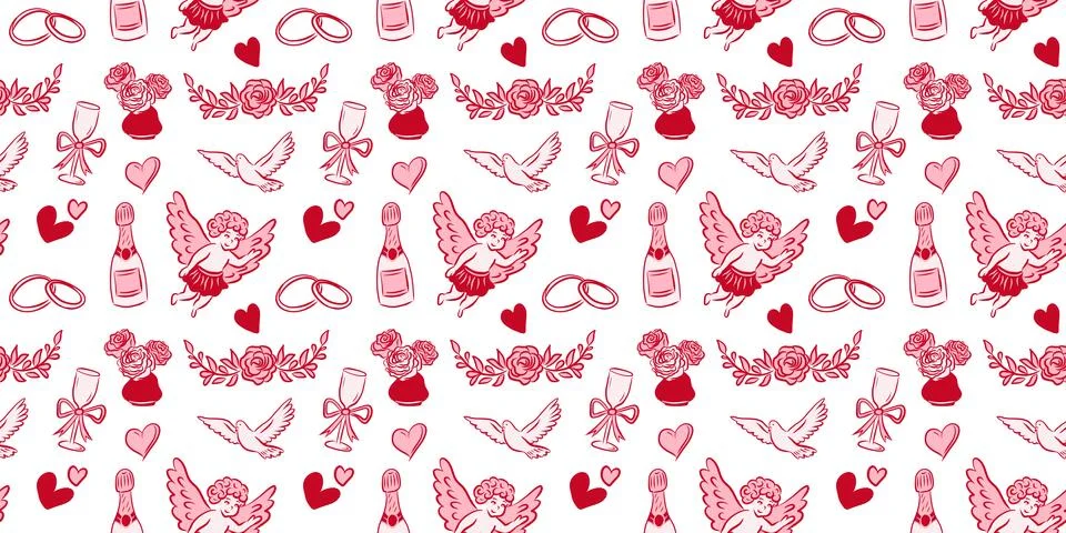 Romantic and lovely Pattern featuring Hearts along with Cupid Illustrations.. Illustrazione stock